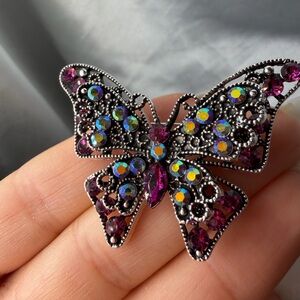 Vintage Butterfly Brooch Crystal Rhinestone Gold Tone